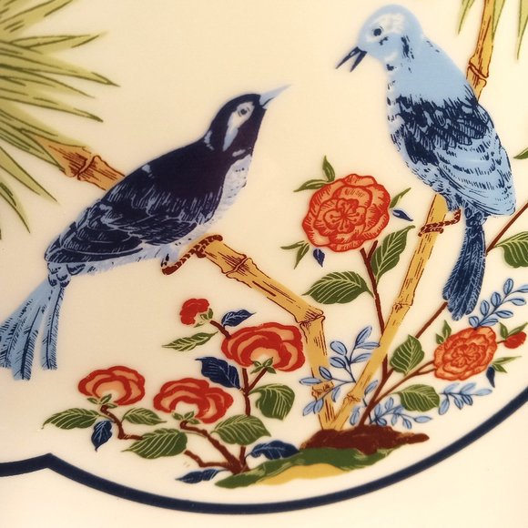 RARE FIND MIKADO UNIQUE OVAL BOWL BY TASTER SELLER SIGMA WITH BLUE BIRDS & PALMS - Picture 2 of 7